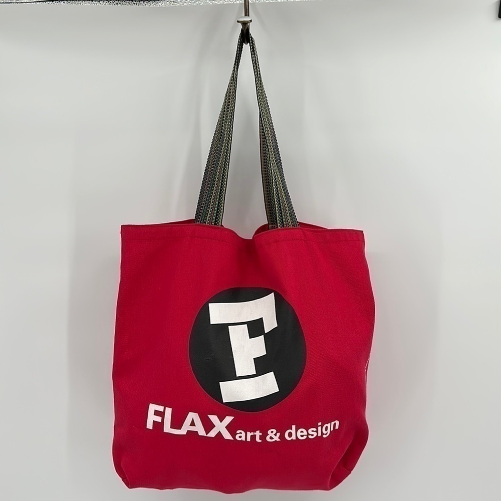 Flax Art & Design Red Canvas Bag with Woven Straps
